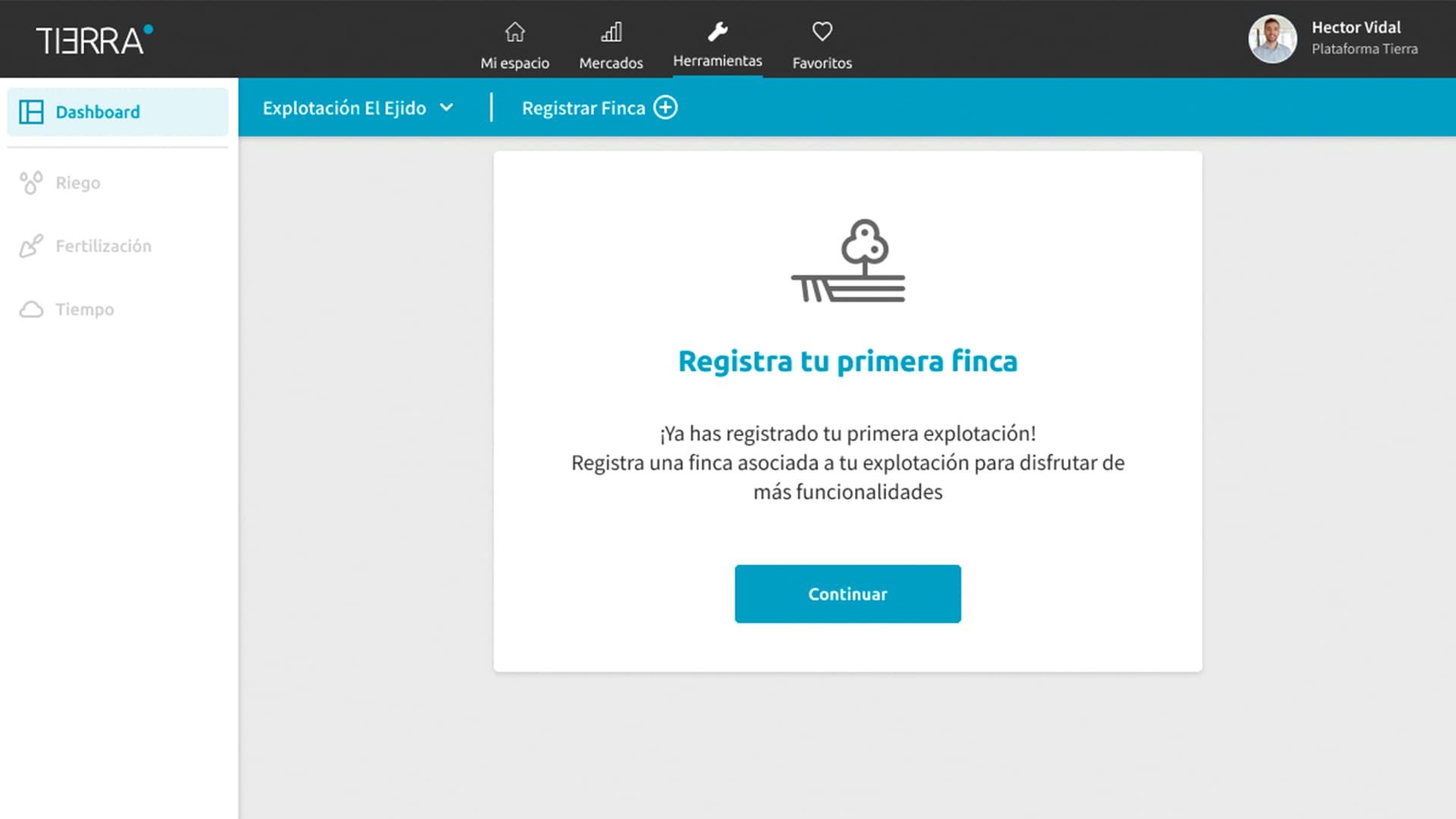 Pantalla herramienta riego y fertilización 