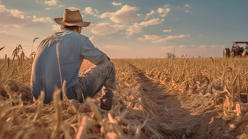 Agricultor en un campo de cereal seco