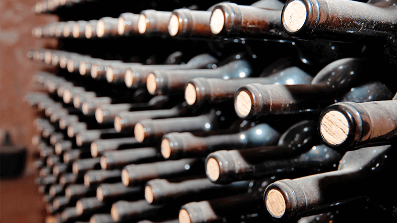 Botellas de vino en bodega