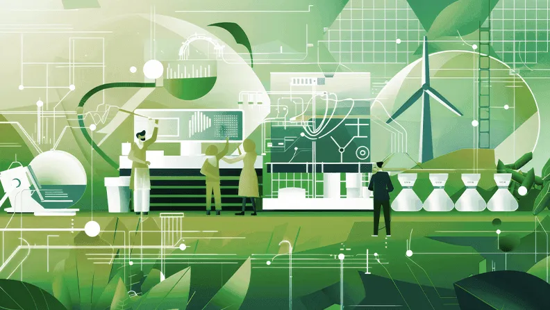 Laboratorio futurista trabajando en nuevas energías verdes