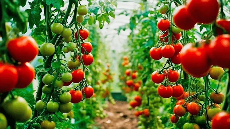 Invernadero con cultivo de tomate